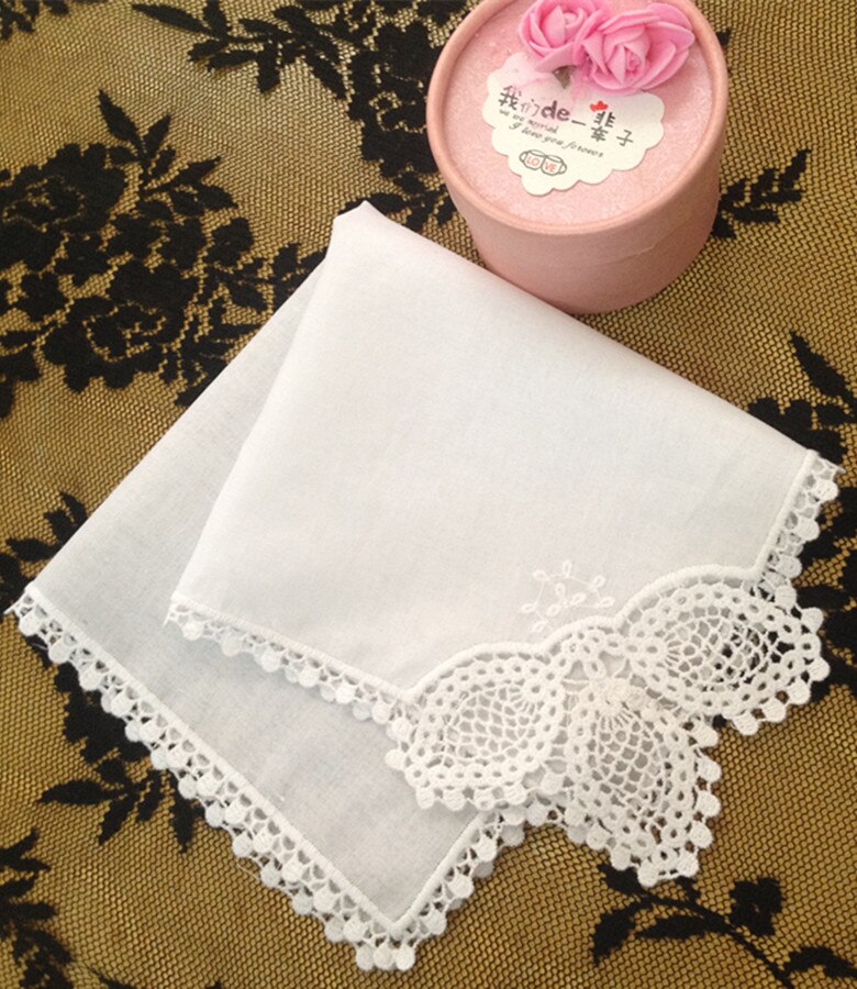 Set of 12 Ladies Handkerchiefs White Cotton Lace Weddding Bridal Handkerchief For Mother of Bride weddings 12 x 12