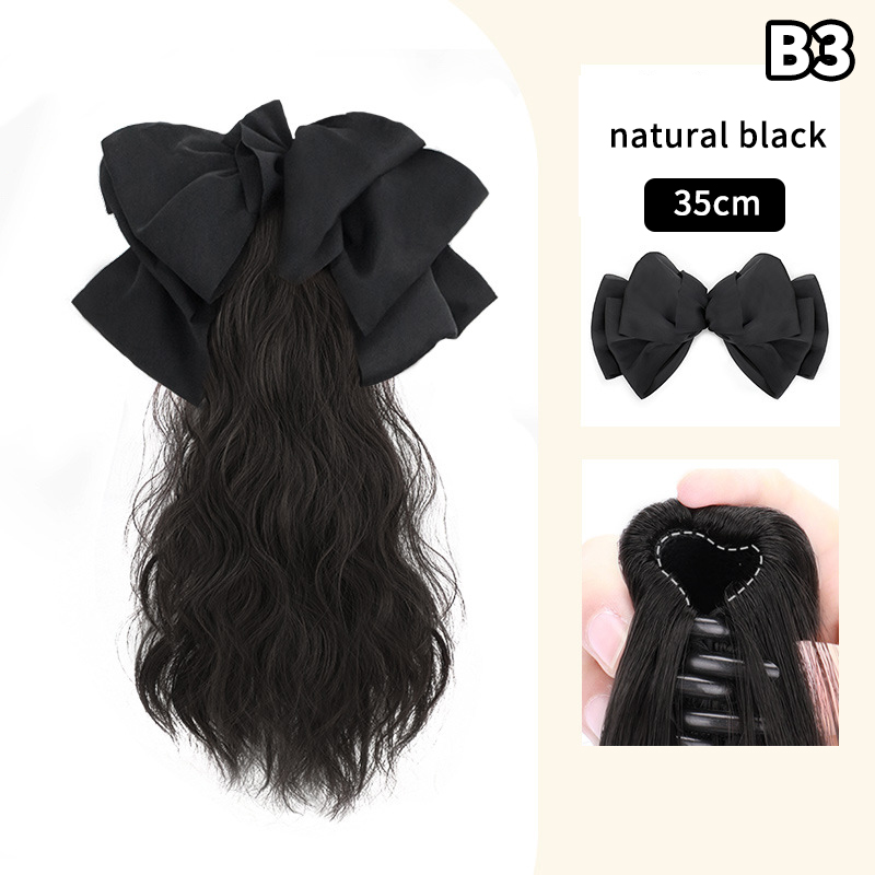 Extensions capillaires synthétiques longues et bouclées pour femmes, postiche avec nœud, pince à cheveux naturelle, postiche moelleuse: GRIS FONCÉ