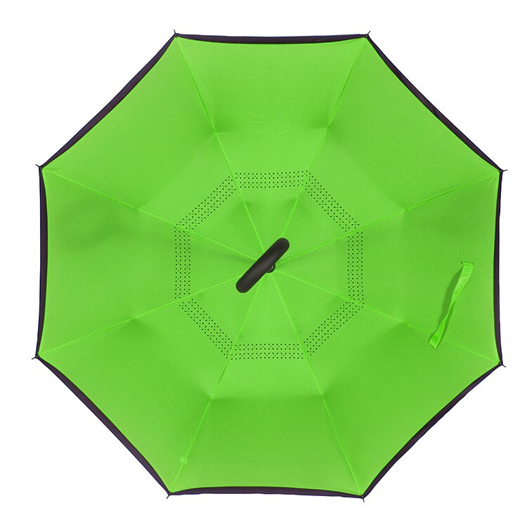 Vindtæt omvendt foldning dobbeltlag omvendt paraply selvstående regnbeskyttelse c-krog hænder til bil: Grøn