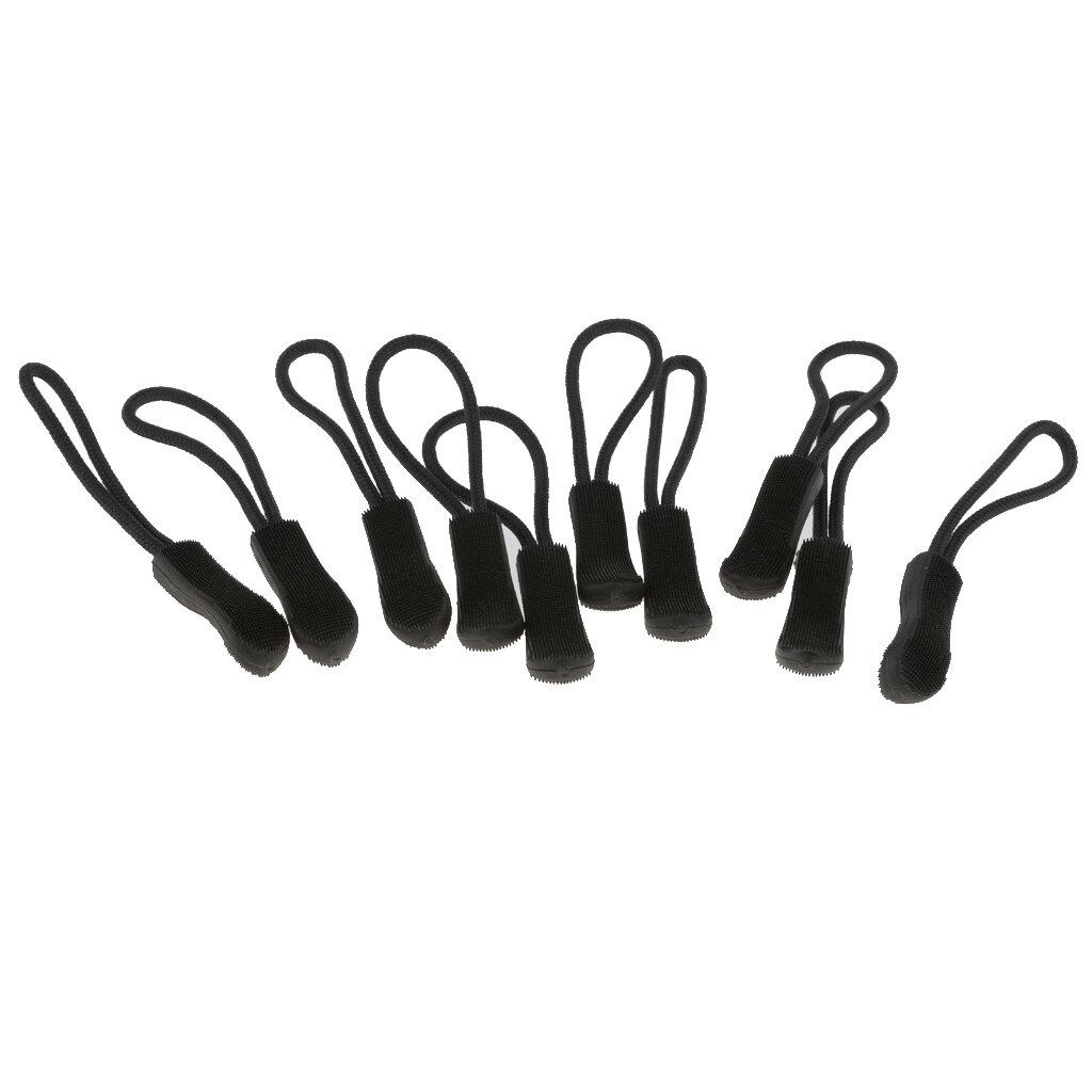 10 Pcs Zipper Pull Cord Zip Trekkers Fastener Slider Voor Rugzak Jas Bagage: Black