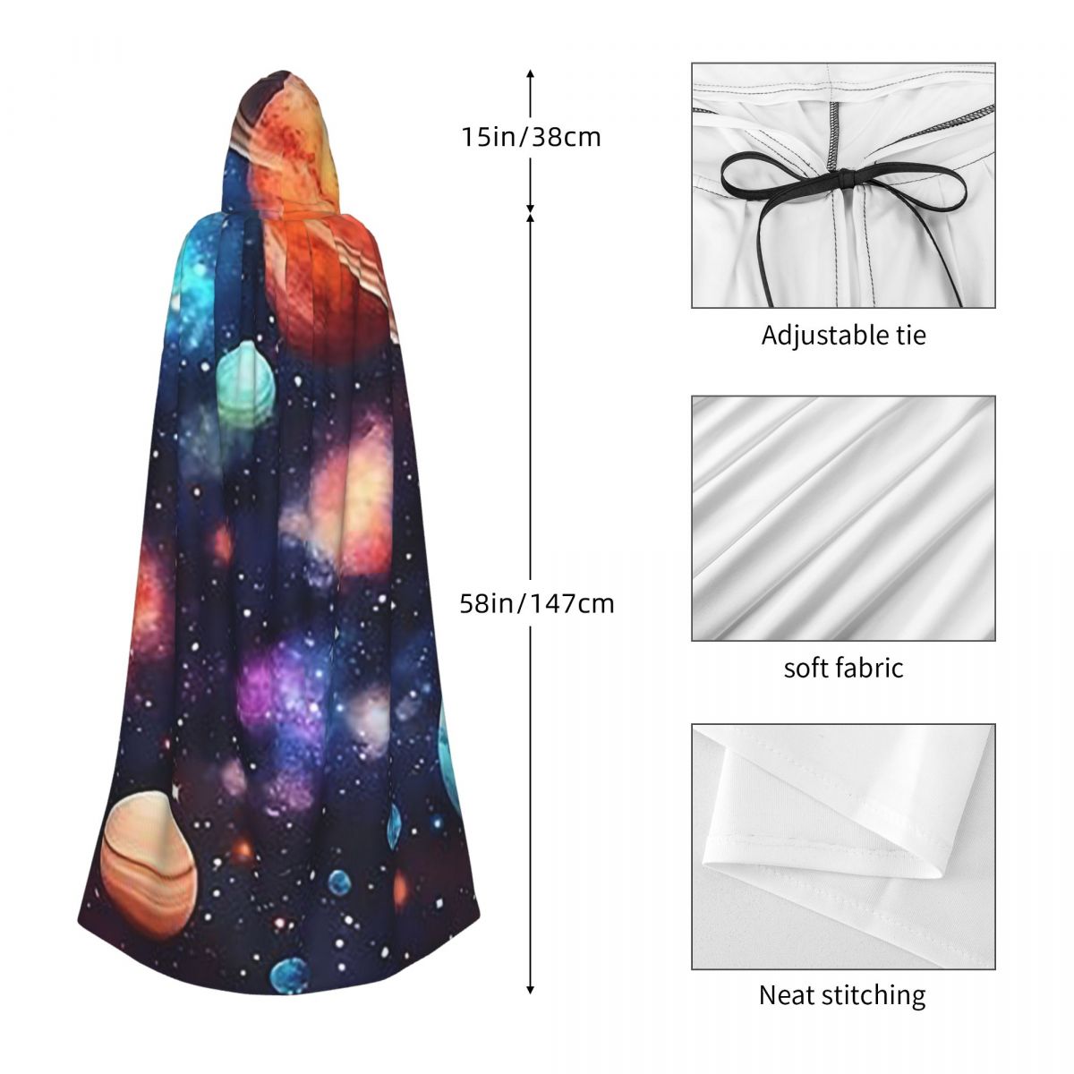 Sistema solar espaço planetas universo longo com capuz capa bruxa traje medieval cosplay capa halloweenparty adulto unisex