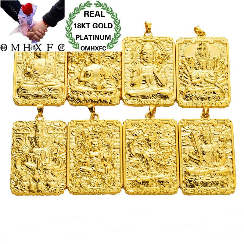 OMHXFC Europese Mode Man Party Verjaardag Huwelijkscadeau Rechthoek God Chinese Zodica 18KT Real Gold Charm Hanger PN75