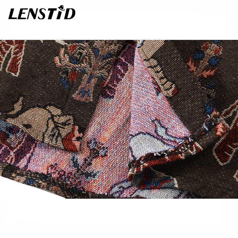 LENSTID Men Hip Hop Long Sleeve Knitted Shirt National Style Elephant Embroidery Harajuku Streetwear Vintage Casual Loose Shirts