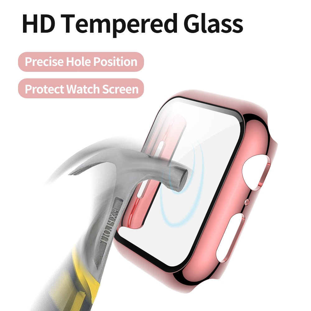 Pc-hoes met gehard glasfolie voor apple watch-serie 5 4 3 screenprotectorhoesje met lichte bumper voor apple watch 40mm 44mm 38mm 42mm