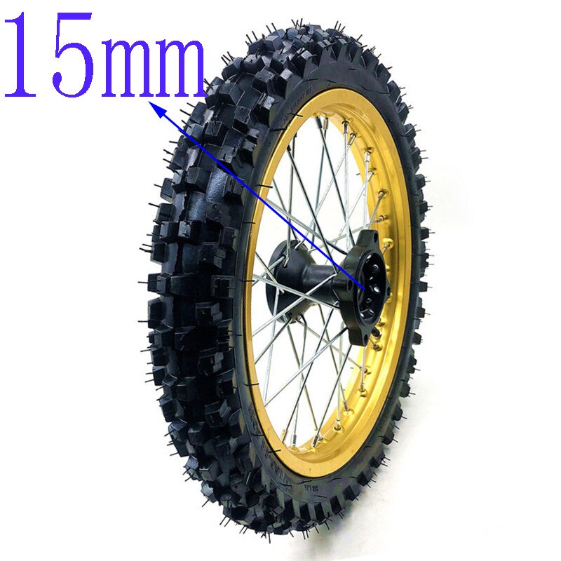 Front 14inch Pit Bike wheels GuangLi 60/100-14 Tyre Aluminum Alloy Rims with 32 holes spoke KTM CRF PRO KLX YZF 110cc: 15MM Gold