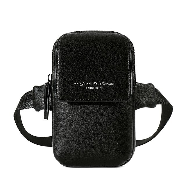 Bolso cruzado de para mujer, mochila de pecho con cinturón de estilo Hip Hop, Mini riñonera femenina de cuero PU con bolsillo para teléfono: Black