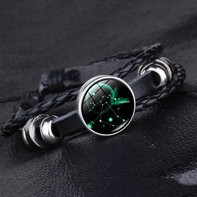 Læderarmbånd til kvinder rustfrit stål par armbånd kæde tolv konstellationer mænd armbånd mandlig tilbehør boho smykker