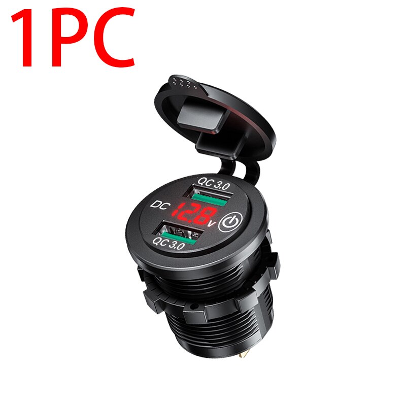 Dubbla usb  qc3.0 billaddare uttag med touch-omkopplare vattentät dammtät lock led 12v biluttag för telefon surfplatta kamera gps dvr: Röd typ  b 1pc