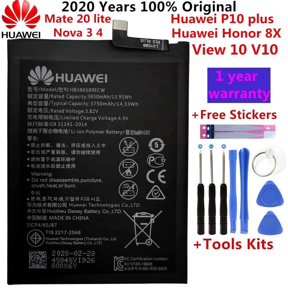 Hua Wei oryginalny 3750mAh HB386589ECW bateria robić Huawei P10 plus Honor 8X widok 10 V10 BKL-L09 BKL-AL20 BKL-AL00 baterie + narzędzia