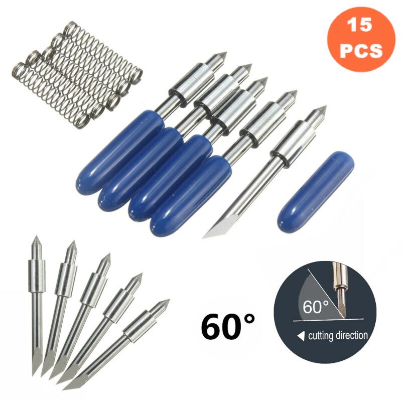 KZTech 15PCS 30 45 60 Degree Vinyl Cutter Blade for Graphtec CB15 CB09 Silhouette Cameo Craftrobo Blades CB15U Cricut CB09U: CB15 60degree