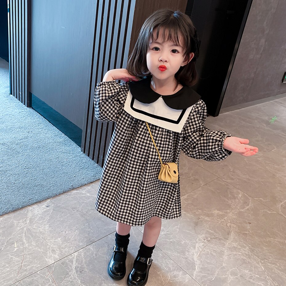 Toddler Girls Dress Plaid Pattern Girls Party Dress stile Casual abiti per bambini primavera autunno abbigliamento per ragazze