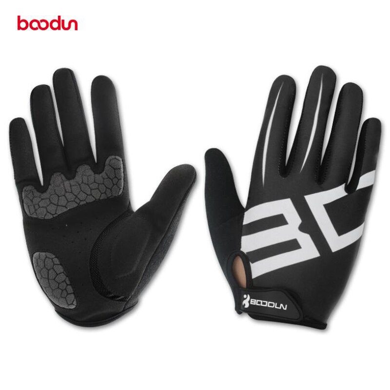 Boodun ademende heren fiets handschoenen lange vingers met gel pad schokbestendige sport handschoenen mtb racefiets mountainbike fiets handschoenen