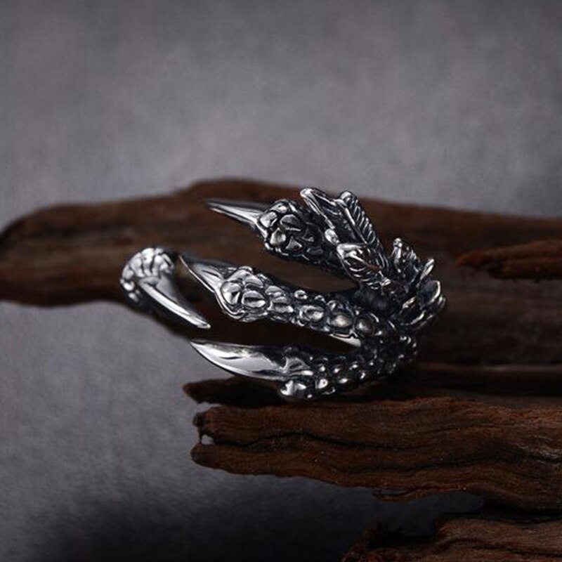 Unisex Women Men Dragon Paws Rings Adjustable Punk Rock Thai Silver Color Vintage Jewelry Male Ring Biker Band Goth Viking