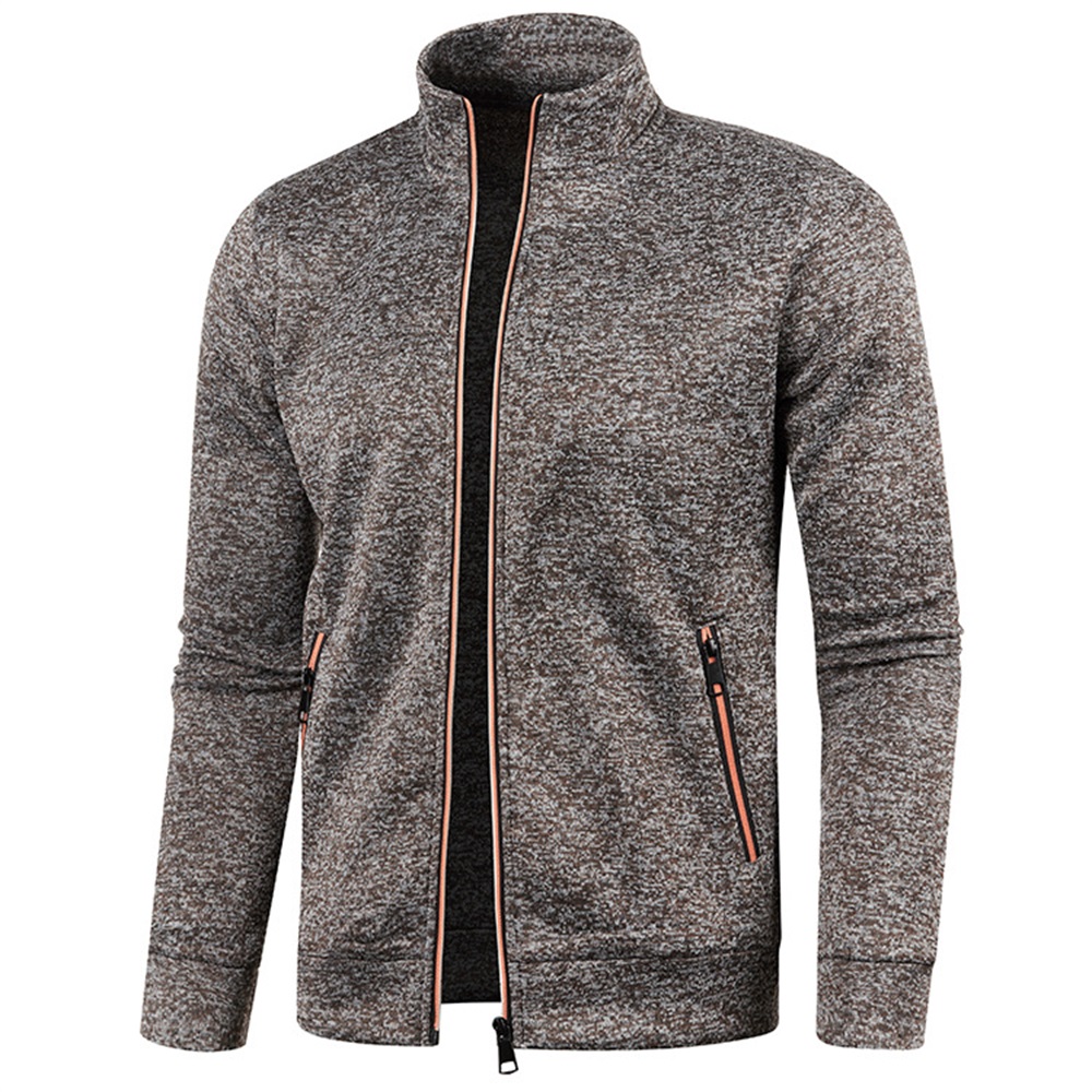 Chaquetas con cremallera para hombre, sudaderas de manga larga con copos de nieve de Color sólido, chaqueta de cuello alto, ropa de calle