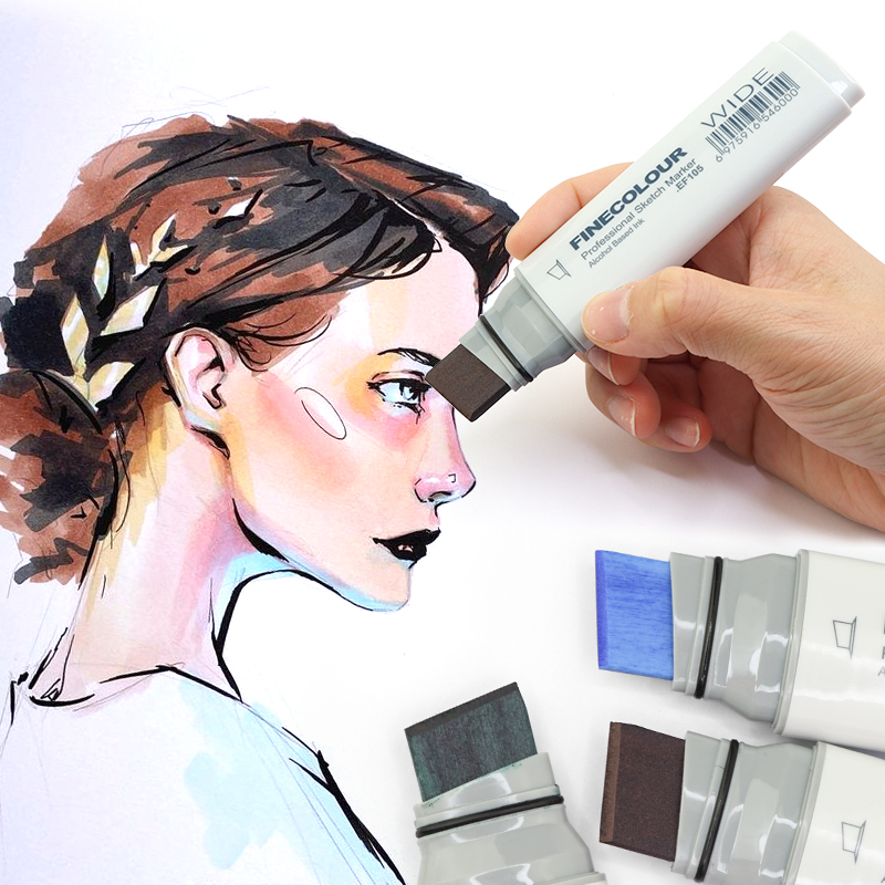 Finecolour 1/2/3Pcs 20mm Wide Markers Alcohol Line Sketching Markers Pen Drawing School Art Supplies