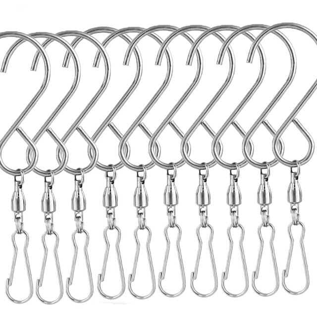 10PCS Stainless Steel S Shape Rotating Swivel Clips Hook Kitchen Bedroom Hanger Clasp Holder Hooks Plants Hanging Storage Tools: Silver