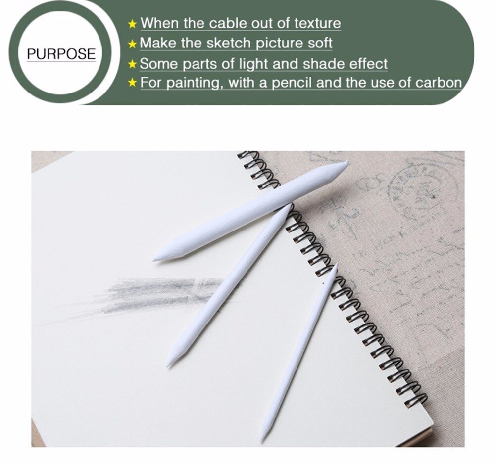6pcs/set Blending Smudge Stump Stick Sketch Art White Drawing Charcoal Sketcking Tool Paper Pen Office School Painting Supplies