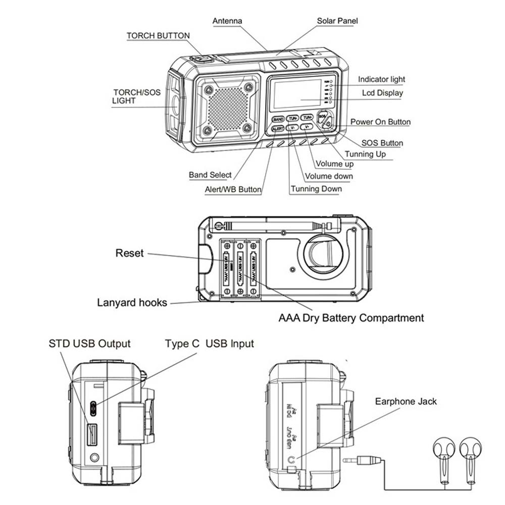 4000mAh Portable Emergency Solar Power Radio Hand Crank Charging AM/FM Weather Radio Led Reading Flashlight Bank Phone Charger