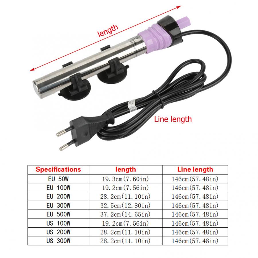 Rvs Fish Tank Verwarmingselement Aquarium Automatische Thermostatische Boiler Isolatie 50-500W Us Eu Plug Power Saving