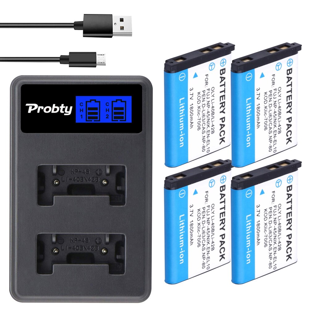 Li-40B Li-42B EN-EL10 Batterij + Li 40B Batterij Lader Voor Olympus Li 40B 42B, Nikon En EL10, finepix XP70 XP60 XP50 T550