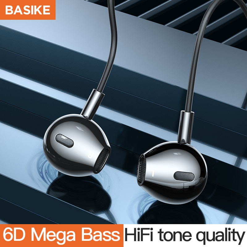 BASIKE écouteur 6D basse HiFi stéréo écouteurs avec micro + fil contrôle casque Android pour iphone Xiaomi universel casque 3.5mm