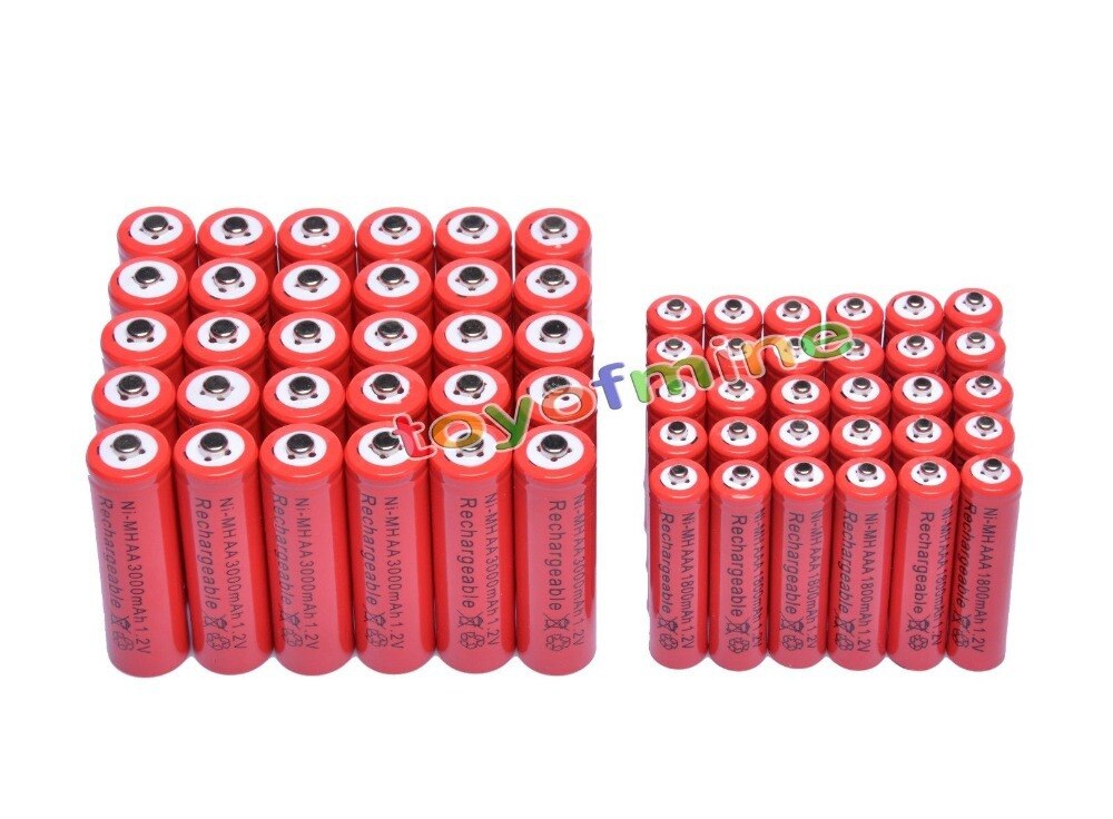 Pilas recargables AA de 32/50 mAh y AAA, 3000mAh, 1800 V, NiMH, Color rojo, 2a 3A, juguetes de control remoto, linterna led, 2/10/20/1,2 Uds.