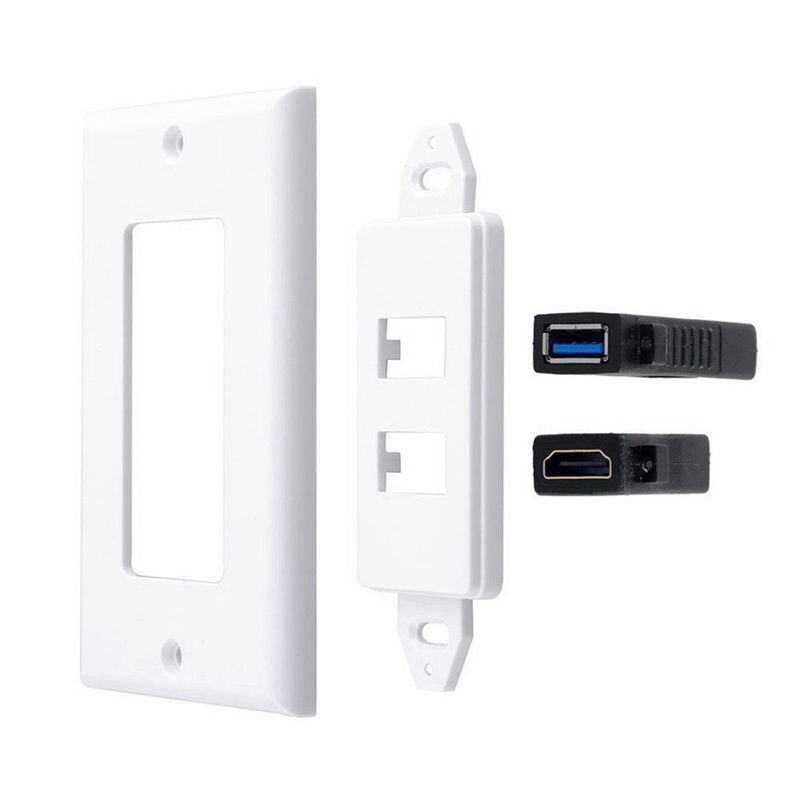 1x 2Port HDMI+USB 3.0 Female Wall Face Plate Panel Outlet Socket Extender White
