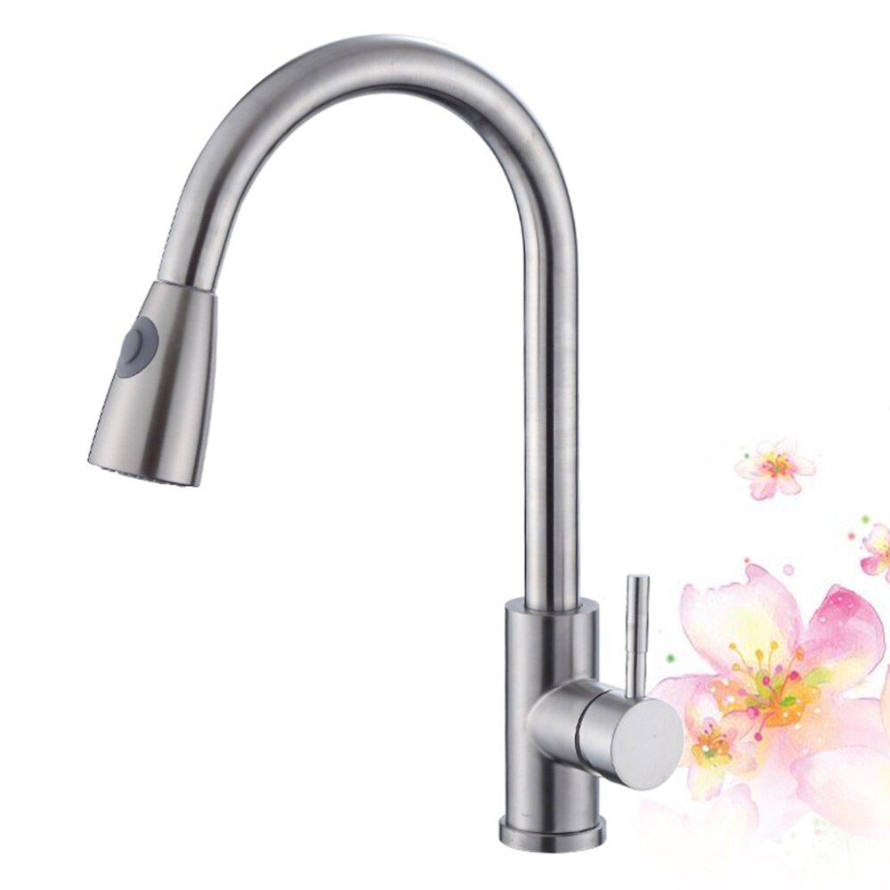 304 Stainless Steel Kichen Bathroom And Cold Tap Pulling Type Faucet Stretch Adjustable Faucet (with 2pcs 60cm Soft Tube Sil: Default Title