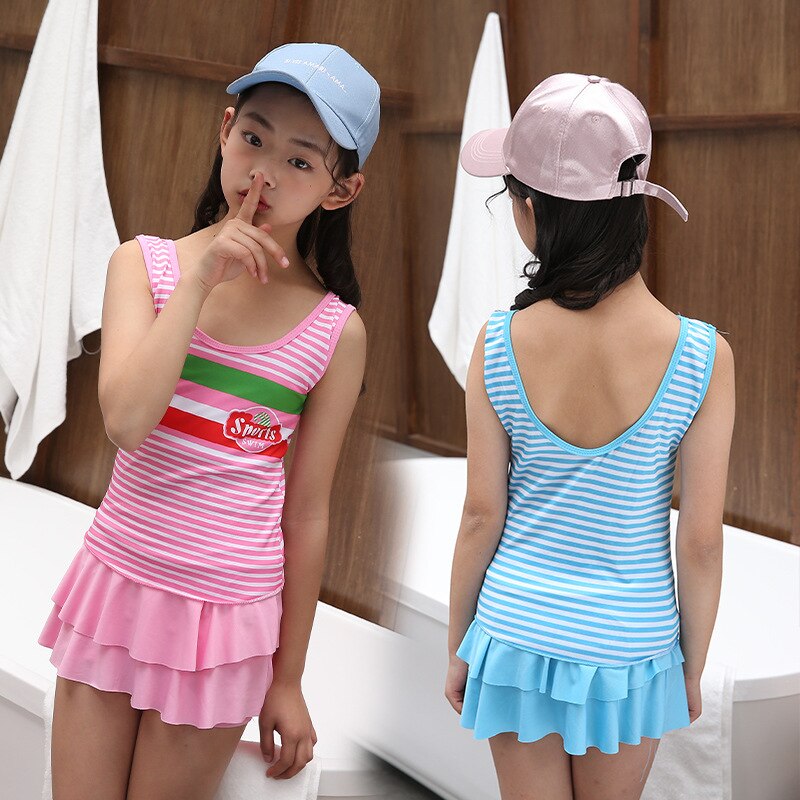 Maillot de bain sans manches pour enfants, jupe à rayures, vêtements de plage, printemps et été