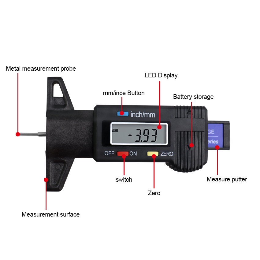 High-Precision Digital Tread Depth Gauge LCD Display Checker Tire Tester For Cars Trucks Range 0-25mm Tread Depth Gauge