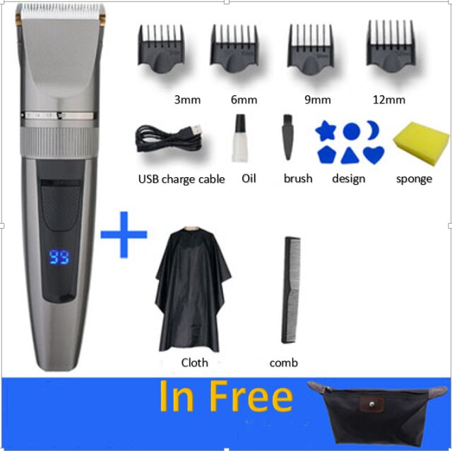 Hair Clipper Electric Trimmer With LED Screen Washable Rechargeable Men Strong Power Steel Cutter Head: Orange