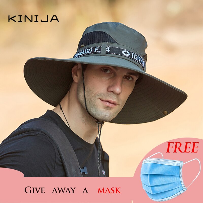 Summer Handsome Outdoor Climbing Fishing Tourism Dual Purpose Men Large Brim Sun Fisherman Hat Bucket Hat Sun Protection Cap