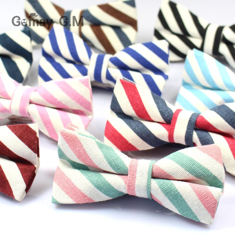 Men Striped Bowtie Casual Neckwear Adjustable Mens Bow Tie for wedding England Style Adult Linen Ties