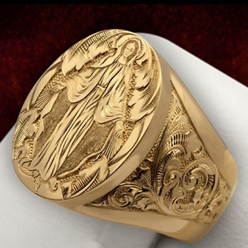 Unisex gezegende maagd maria ring trouwringen koper metaal klassiek alle compatibele