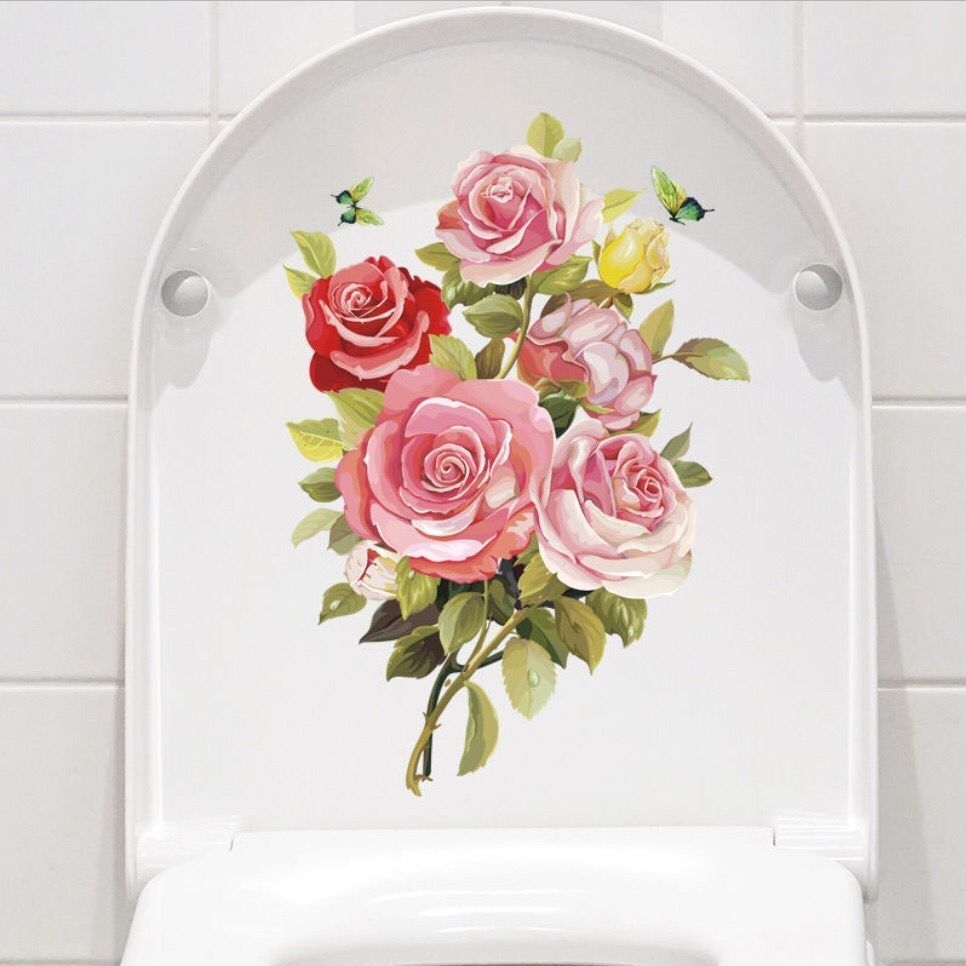 Smukke farverige blomster toilet sæde badeværelse dekoration pvc toilet gulv klistermærker wc indretning toilet bundet hanako kun klistermærker: Hm008