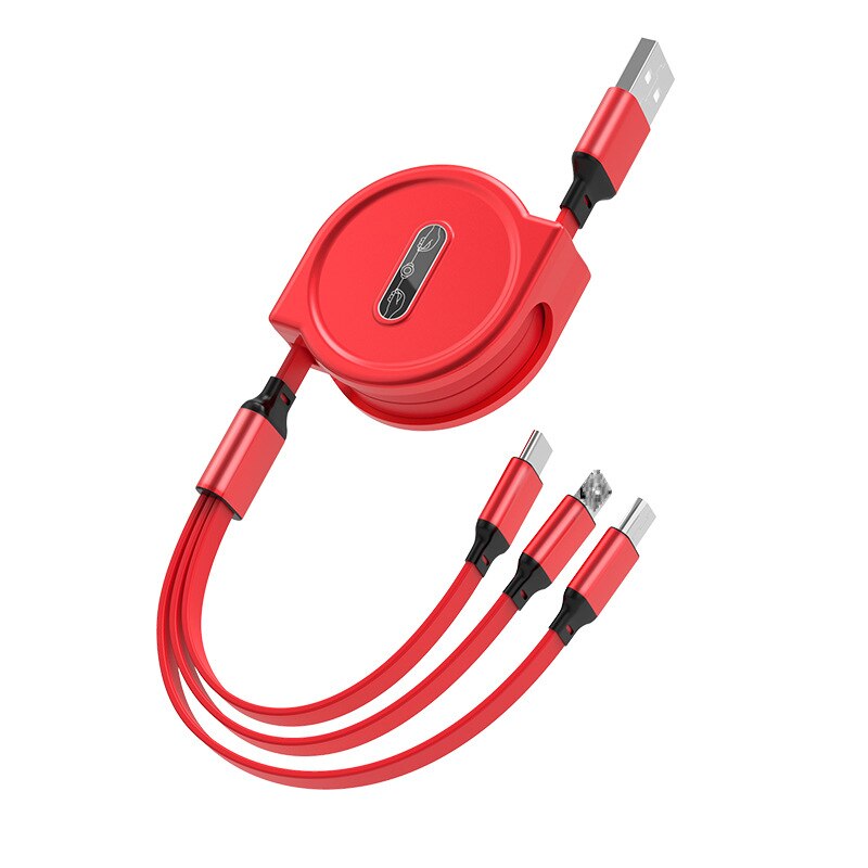 GZKZLIA – câble de Charge rapide 3 en 1 micro usb 3A pour iPhone 11 et 12 ipad, accessoire télescopique Portable de 1.1m, Z58: Z58-Red