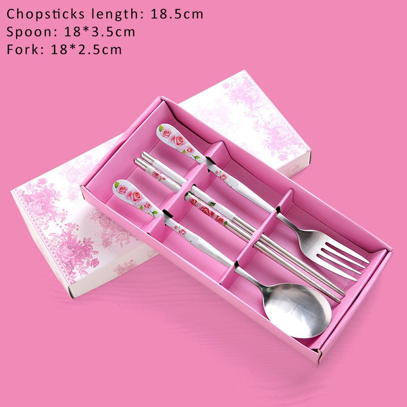 3 unids/set vajilla Picnic Camping cubiertos para viajes al aire libre con el caso de accesorios de cocina de acero inoxidable de estilo chino