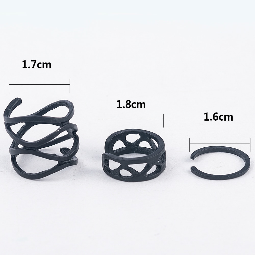 3Pcs Punk Multilayer Hollow Cross Midi Finger Tip Rings Female Black Stack Plain Above Knuckle Ring Set For Women Anel