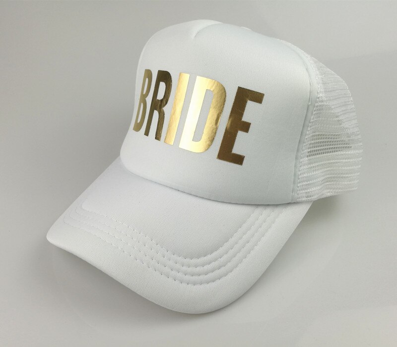 C&amp;Fung BRIDE TEAM BRIDE Bachelorette Hats Wedding party Trucker Caps White Neon gold glitter print hats summer style: bride