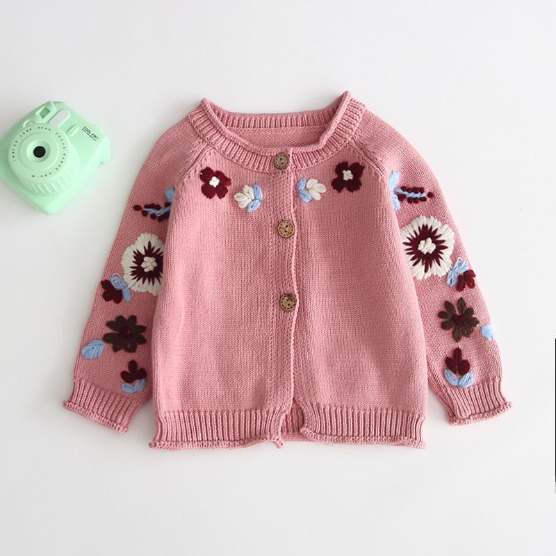 Enfants manteau bébé chandails enfant en bas âge filles coton simple boutonnage mignon tricoté à fleurs Cardigan