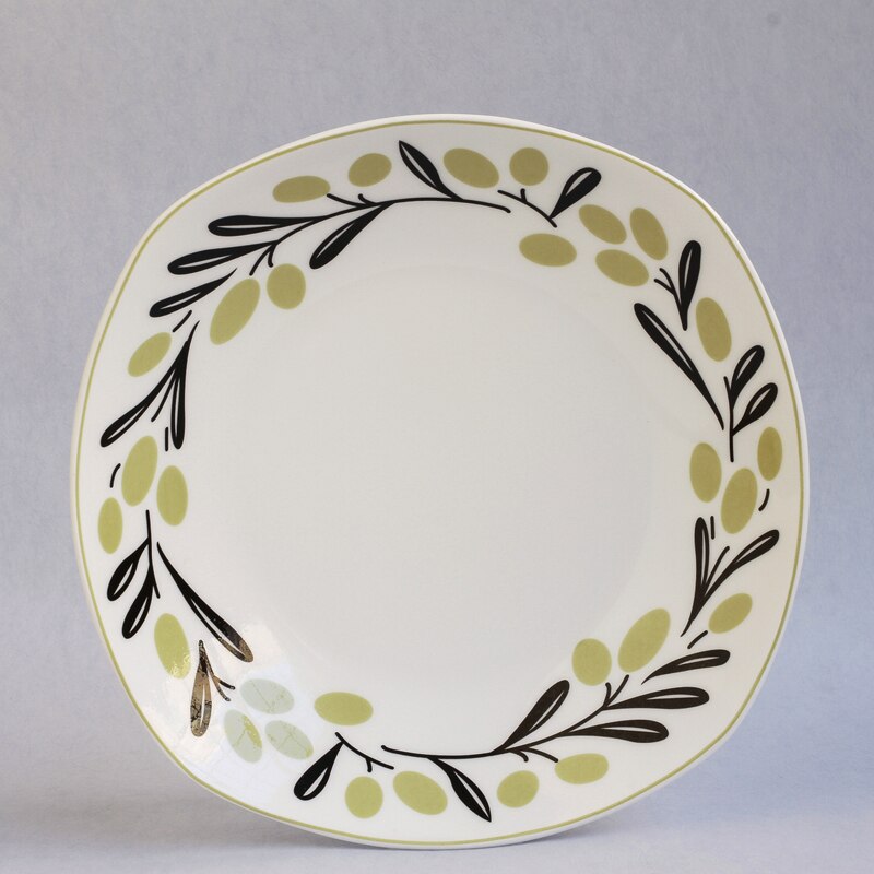 Olivenblade serveringsfad landlig blomst rundt fad benporcelæn frugt dessertbakke keramiske middagstallerkener 8 tommer: B