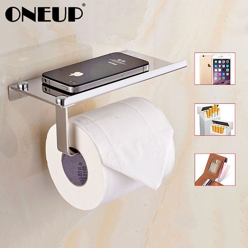 ONEUP Stainless Steel Toilet Paper Holder For Phones Shelf Roll Tissue Box Towel Rack Bathroom Storage Organizer Household Items