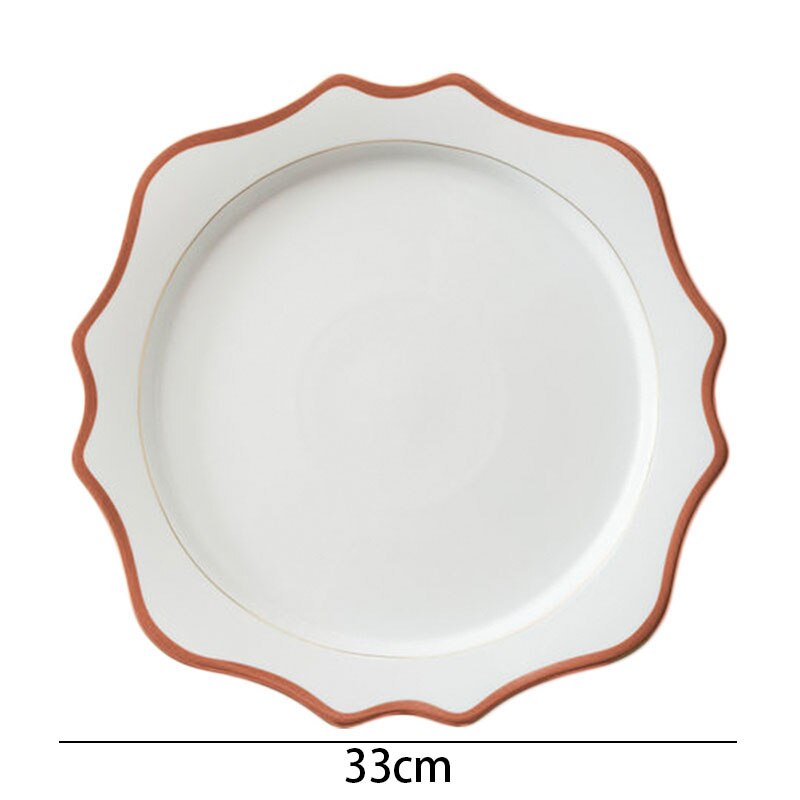 European Ceramic Plate Hand Stroke Decor Western Restaurant Steak Dish Modern Irregular Home Fruit Salad Plates Set: A-33cm