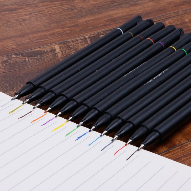 ZHUTING Plastic Fineliner 12 / 24 Colors Pen Set 0.4mm Fine Tip Line Writing Drawing Marker Pen