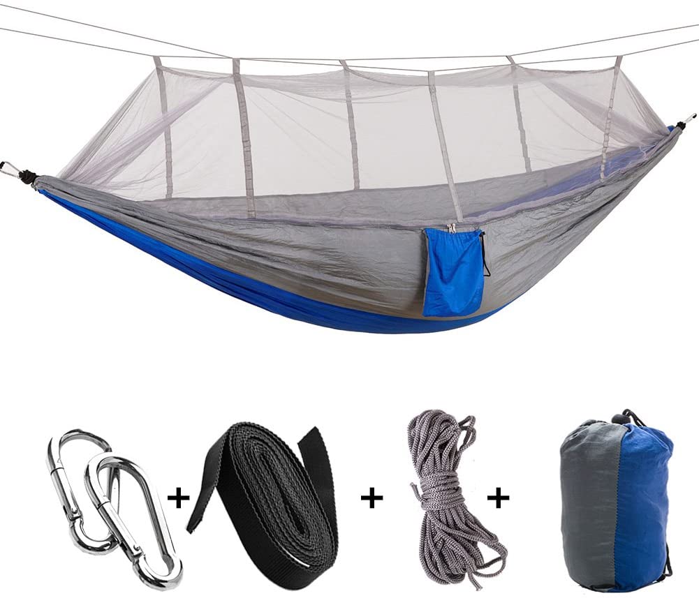2 personers campinghave hængekøje med myggenet udendørsmøbler seng styrke faldskærmsstof sovegynge bærbar hængende: Grå