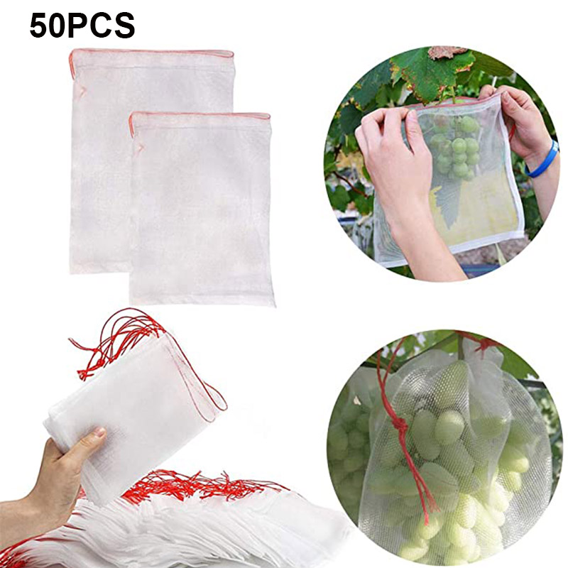 50 stk hageverktøy nettingposer fruktbarriere dekker poser fruktbeskyttelsespose nylon hagesettposer myggnettbarrierepose