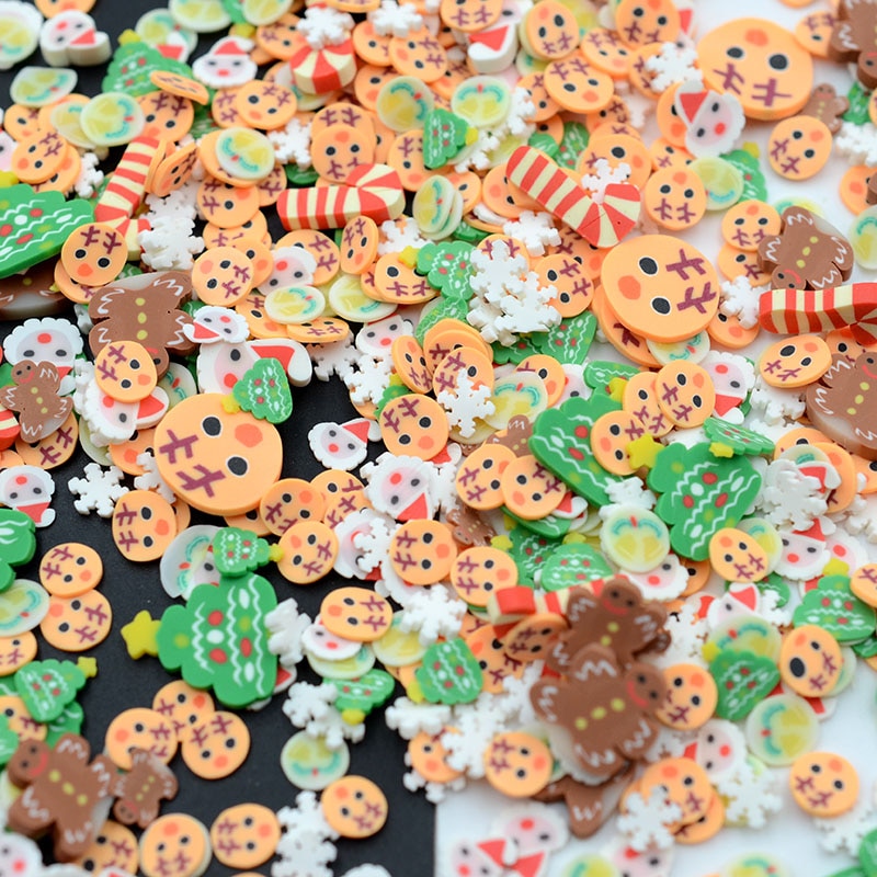 20g/Lot Polymer Clay Christmas Deer Tree Ginger Bread Man Cane Sprinkles Lovely Confetti for Crafts Making, DIY