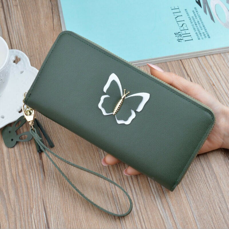 Frauen Dame Zipper Leder Brieftasche Lange Karte Halter Telefon Tasche Fall Geldbörse Handtasche