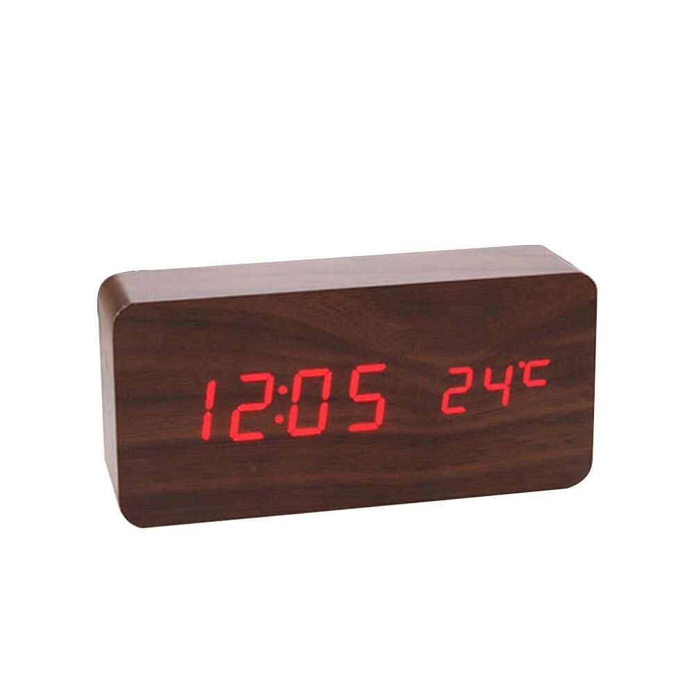 Wooden Alarm Clock Sound Control LED Digital Alarm Clock Electronic Temperature Display Desk Table Clock Auto Brightness Adjust