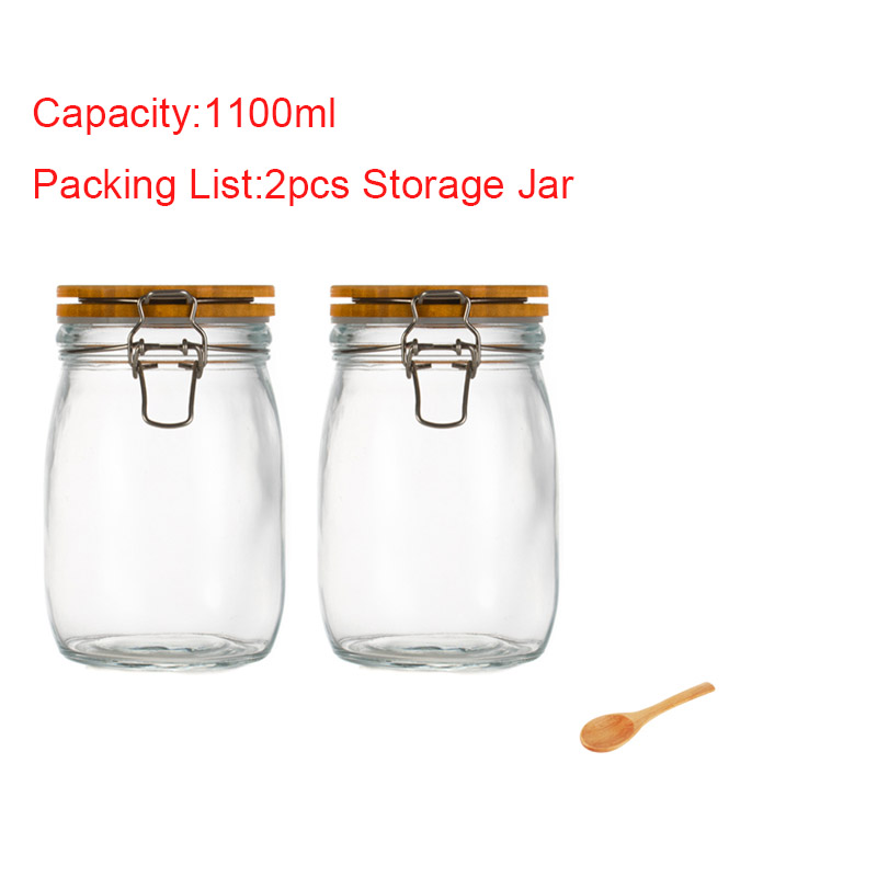 Couvercle en bois naturel | Bouteille de stockage en verre, confiture de citron miel scellé, récipient d'aliments marinés, accessoires de cuisine, caddie de thé pour la maison: F-2pcs-1100ml